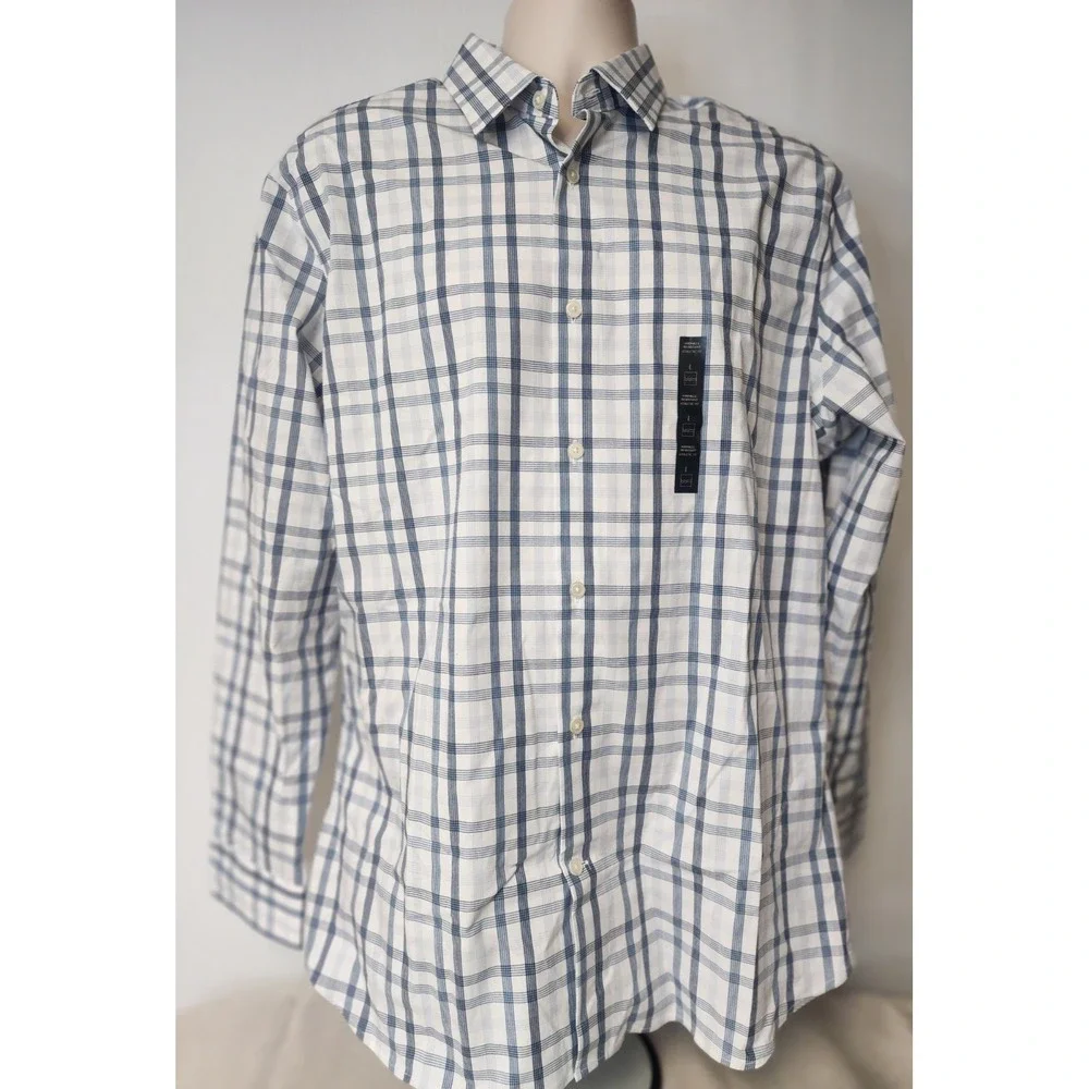 Banana Republic Mens Athletic Fit Blue White‎ Plaid Shirt Large NWT